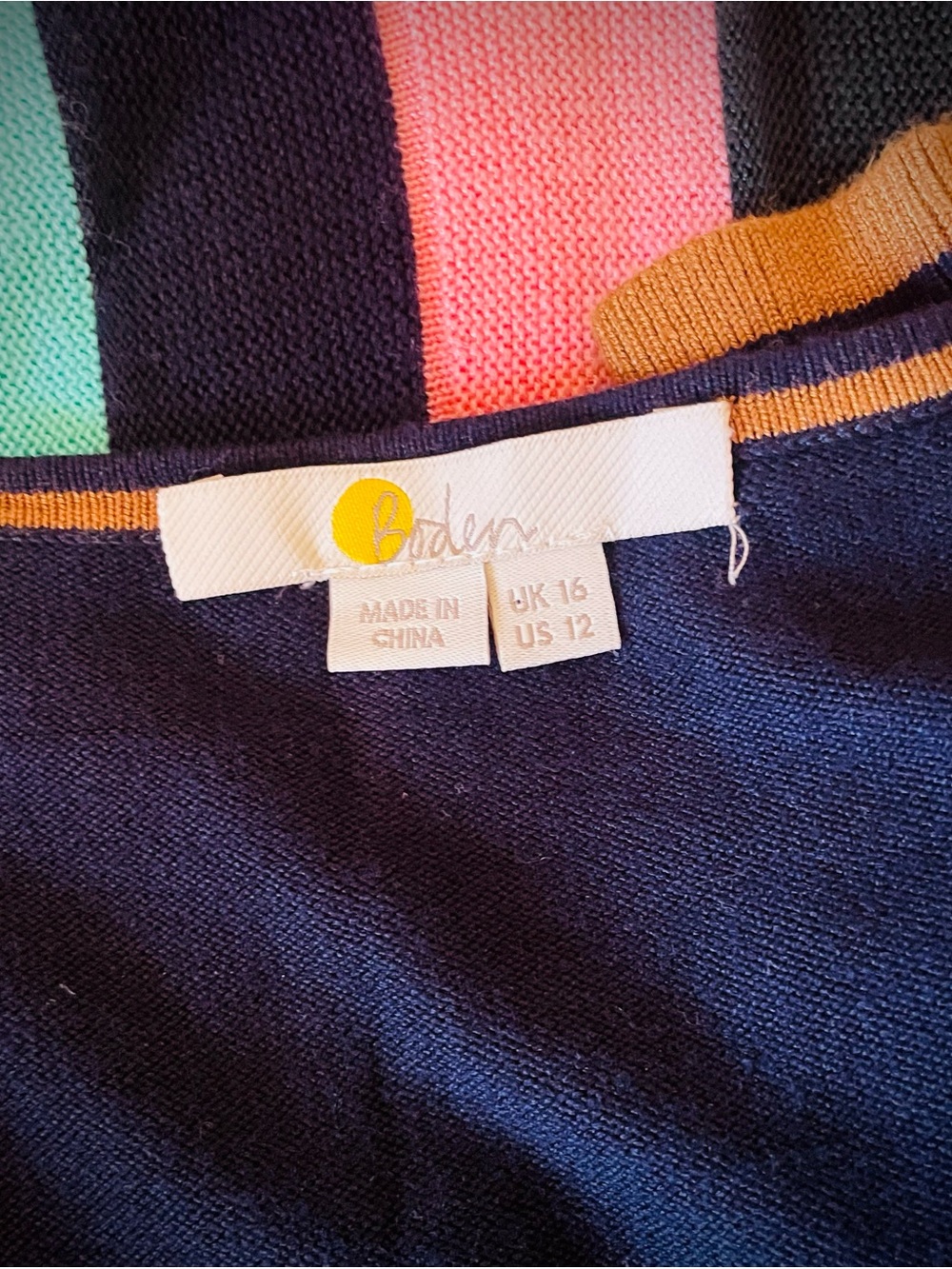 Boden Margie Sweater Dress Navy Rainbow Maxi Fit & Flare Long Sleeve SOFT! sz 12 - Picture 5 of 11